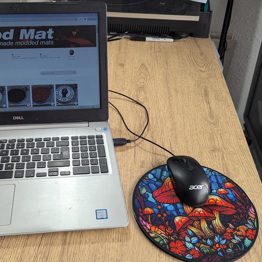 Magic mushrooms stained glass round mouse pad – view 2