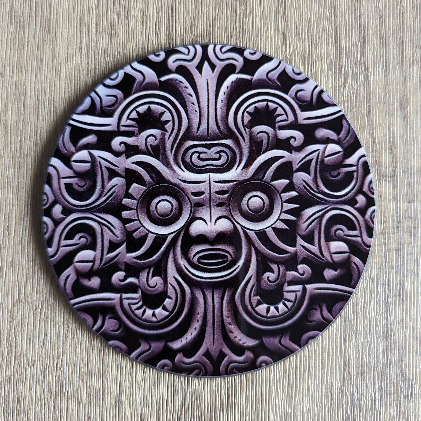 Aztec sculpture | Set of 4 ancient carved stone effect circular coasters