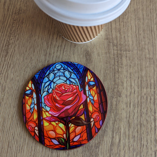 The Crystal Rose Coaster – Stained Glass Effect (Circular Design)