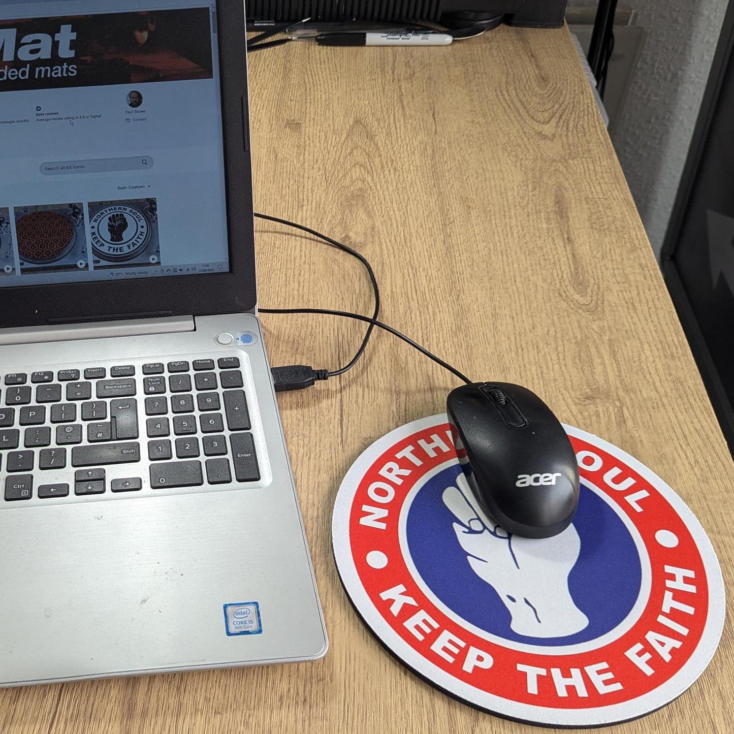 Tapis de souris rond « Northern Soul » rouge, blanc et bleu – Keep the Faith – Cadeau Northern Soul