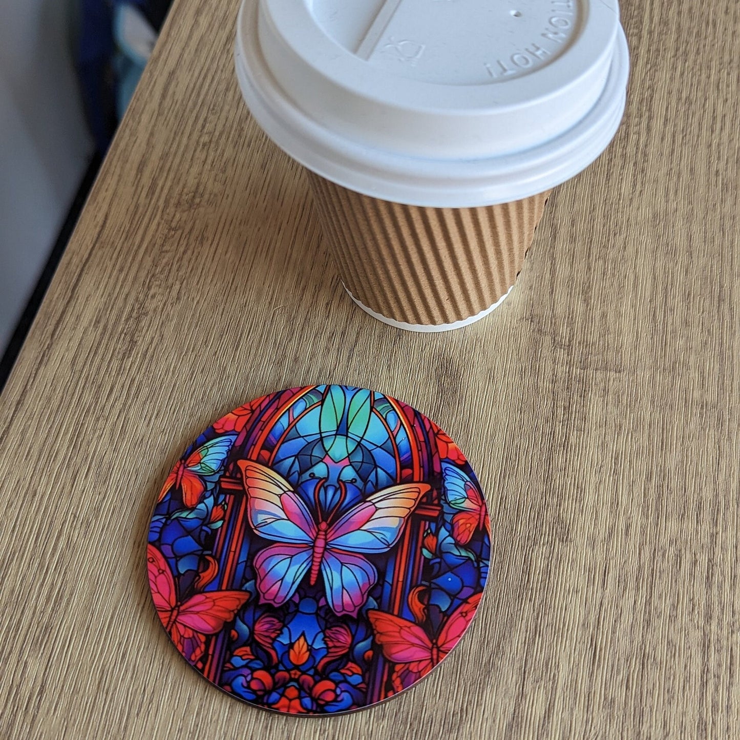 butterfly | stained glass effect circular drinks coaster