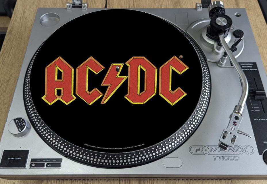 AC/DC offical slipmat on a turntable