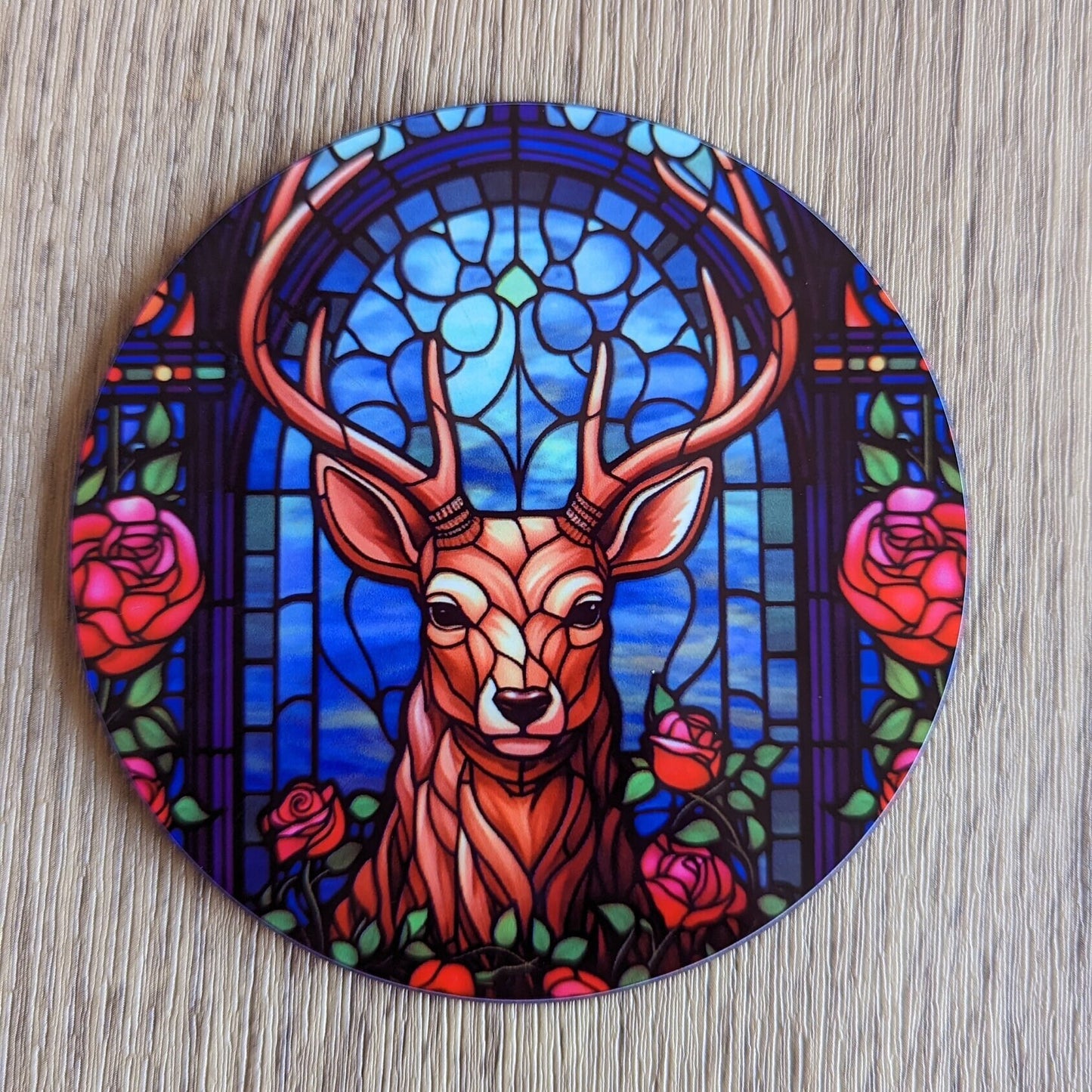 Majestic Stag – Stained Glass Effect Circular Drinks Coaster