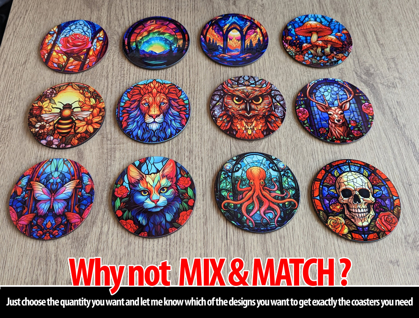 cat | feline stained glass effect circular drinks coaster