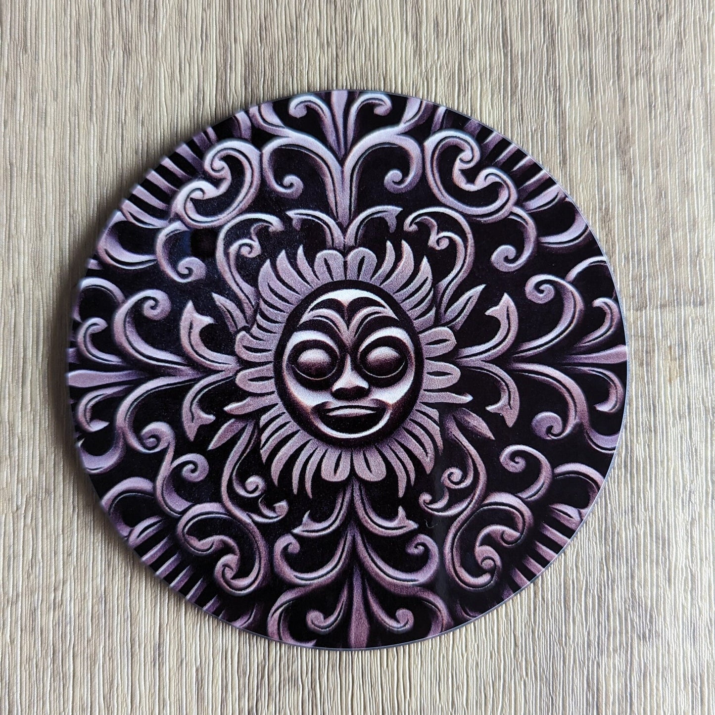 Aztec sculpture | Set of 4  ancient carved stone effect circular coasters