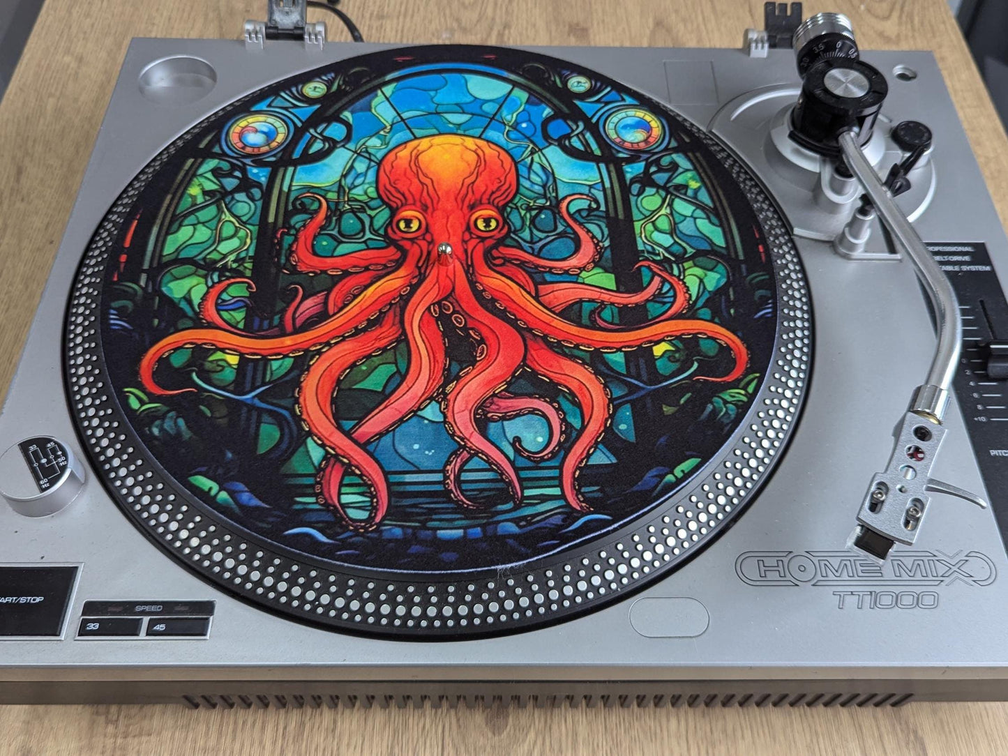 Stain Glass Octopus Slip mat - 7 & 12 inch LP Vinyl DJ Pro Turntable Slip Mat Record Player Technics 1210 DJ Turntablist