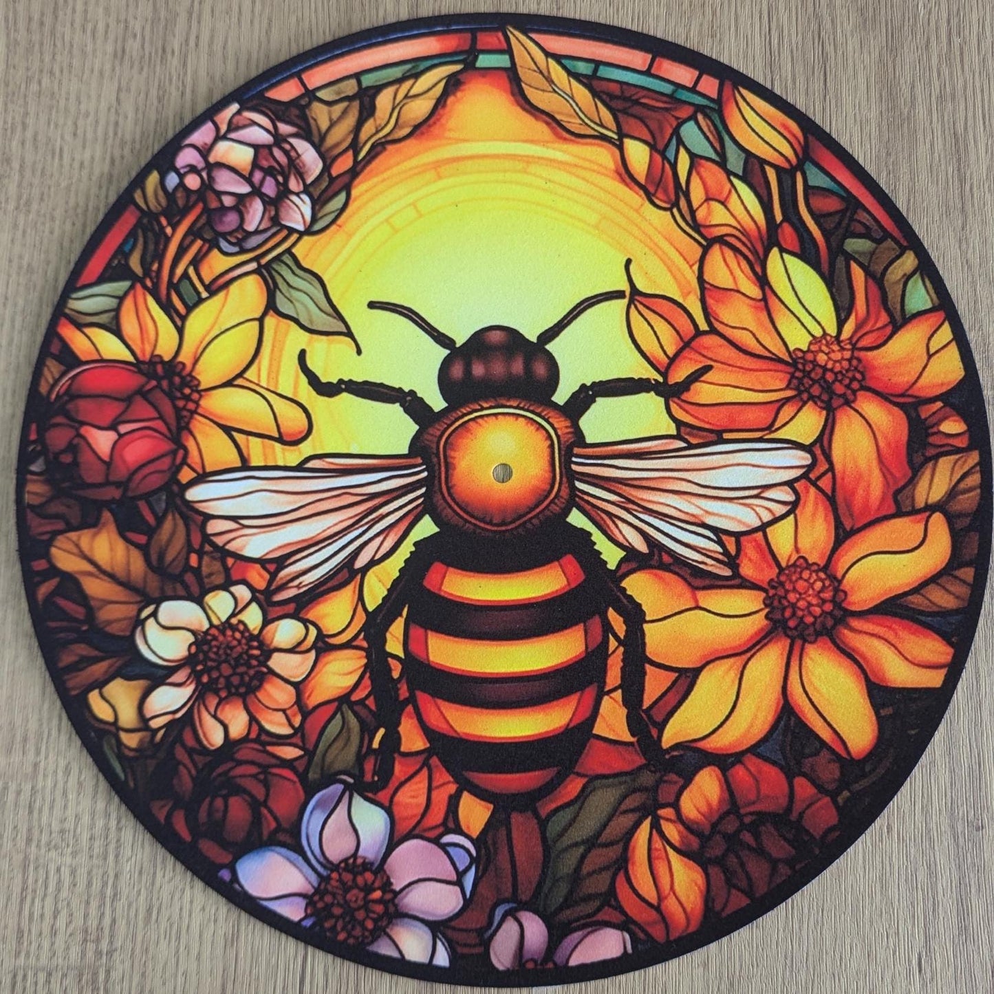 Stain Glass Worker Bee Slip mat - 7 & 12 inch LP Vinyl DJ Pro Turntable Slip Mat Record Player Technics 1210 DJ Turntablist