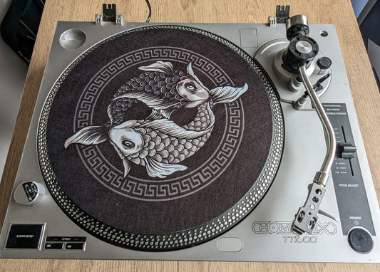 Yin Yang Koi Carp Slip mat - 7 & 12 inch LP Vinyl DJ Pro Turntable Felt Record Player Technics 1210 DJ Turntablist
