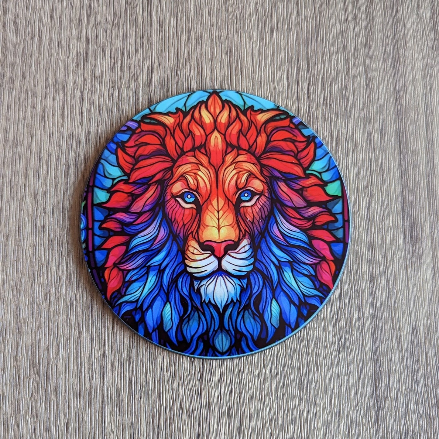 Lion | Leo stained glass effect circular drinks coaster