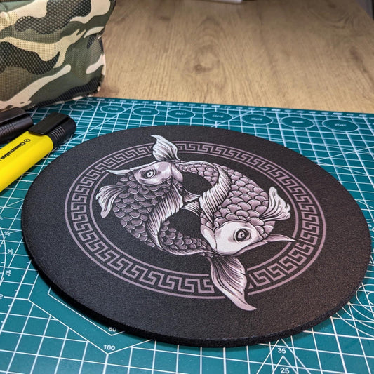 Yin Yang Koi Carp round or circular Computer Mat - Desktop mousepad - fish gift