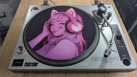 DJKitty Catgirl Slipmat - 7 & 12 inch LP Vinyl DJ Pro Turntable Slip Mat Record Player Technics 1210 DJ Turntablist