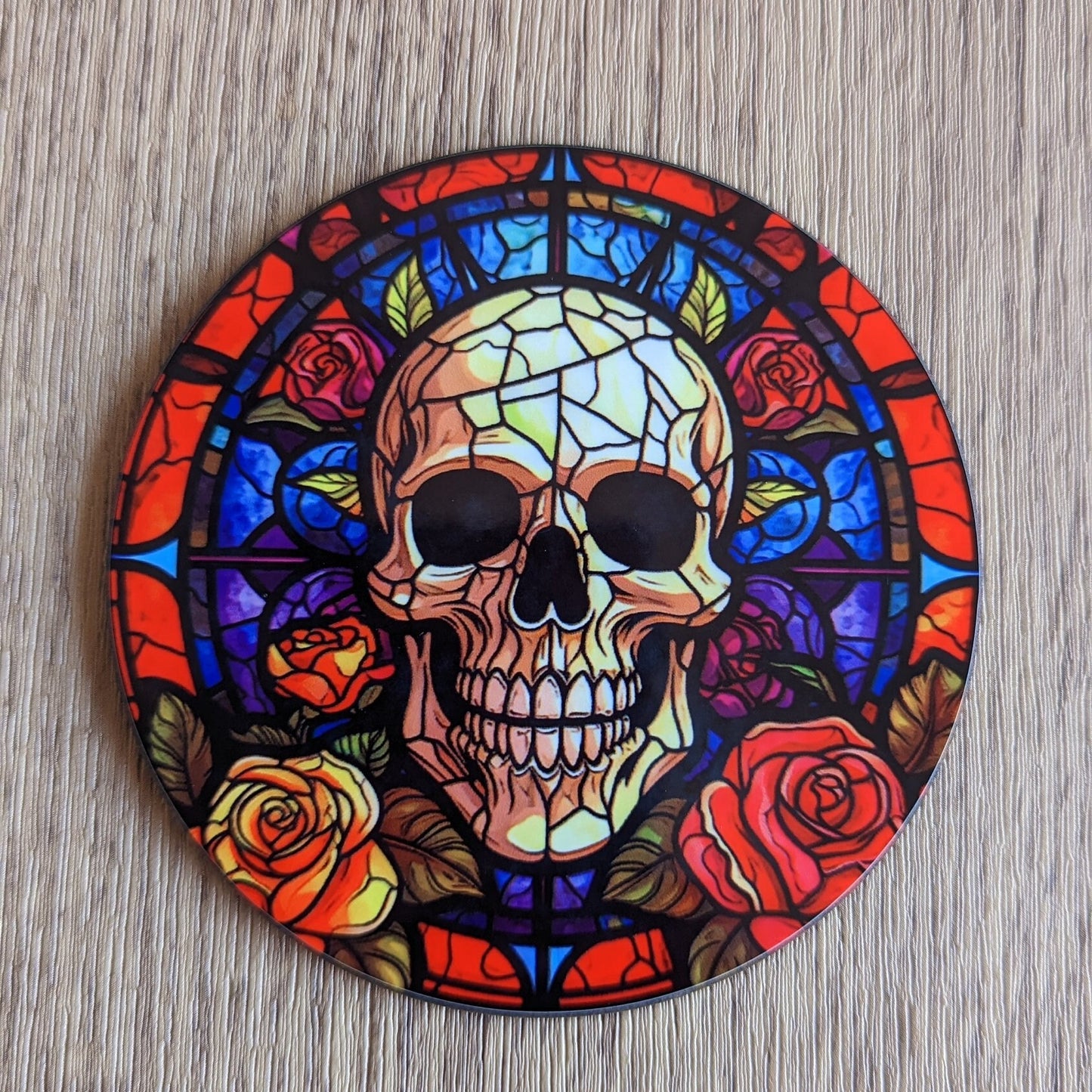 Gothic Skull Stained Glass Coaster – Circular Design