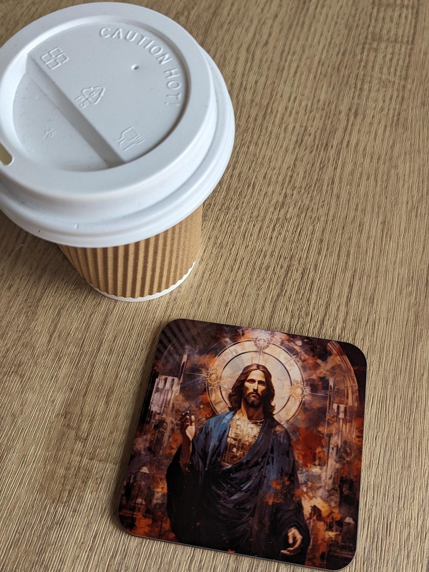 iconic jesus | Set of 4 oil painted modern interpretations of Jesus square coasters