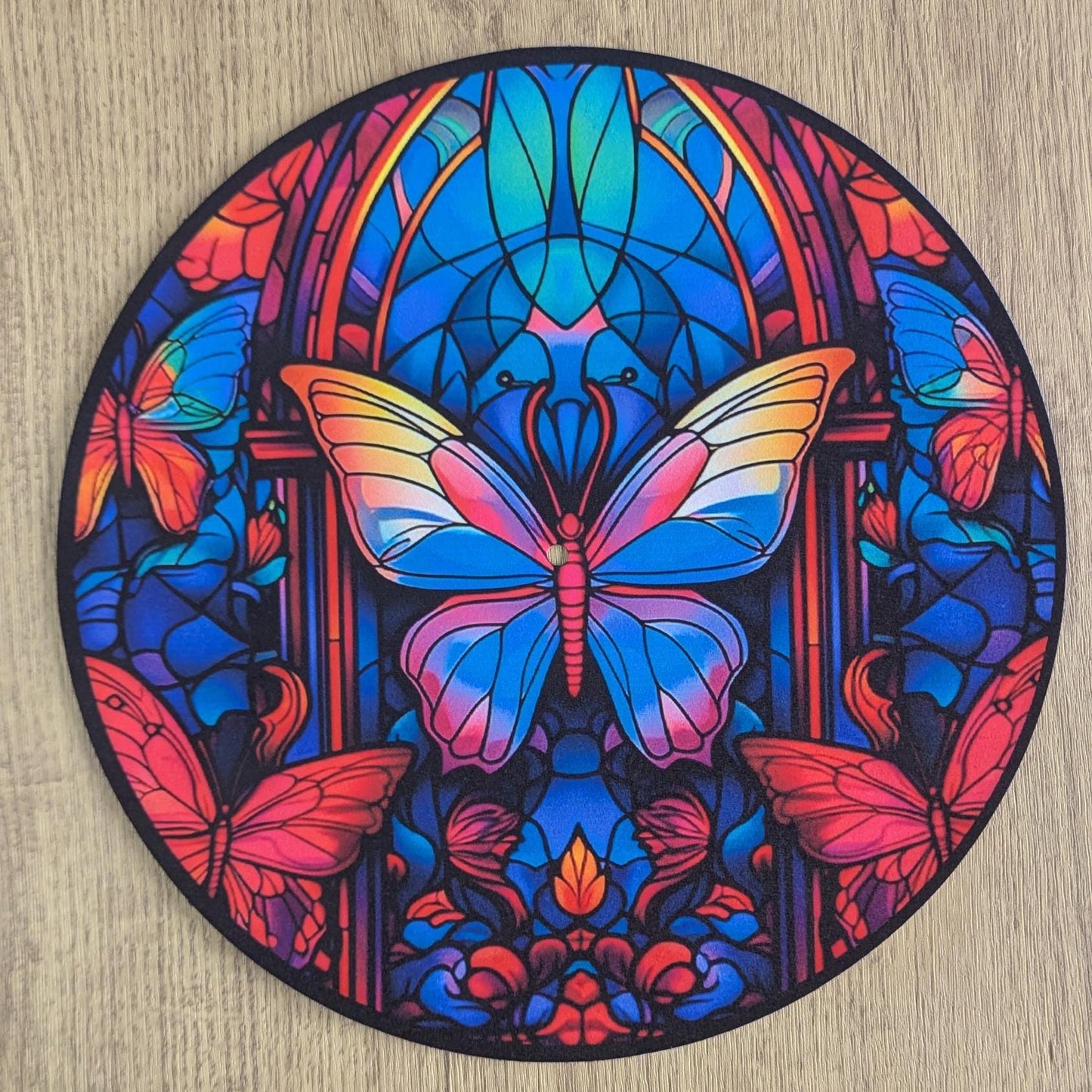 Stain Glass Crystal Butterfly Slip mat - 7 & 12 inch LP Vinyl DJ Pro Turntable Slip Mat Record Player Technics 1210 DJ Turntablist
