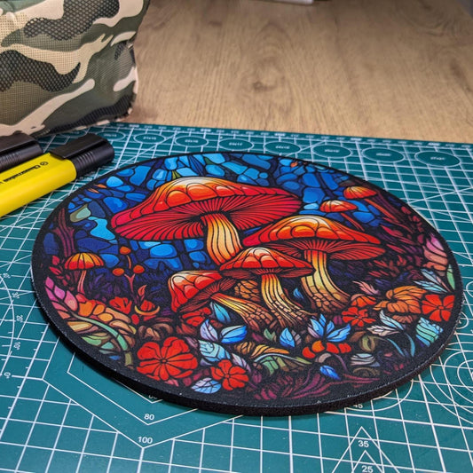 magic mushrooms | stained glass effect round or circular Computer Mat - Desktop mousepad - mushroom gift