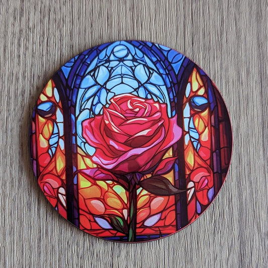 The Crystal Rose Coaster – Stained Glass Effect (Circular Design)