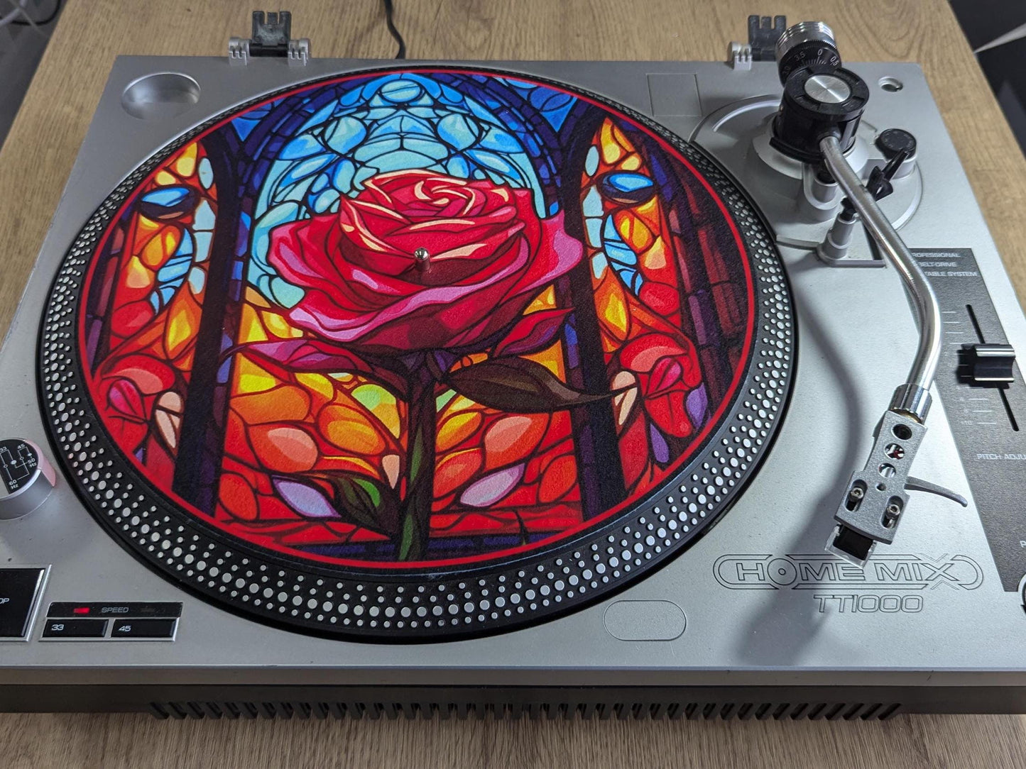 Stain Glass Crystal Rose Slip Mat - 7 & 12 inch LP Vinyl DJ Pro Turntable Slip Mat Record Player Technics 1210 DJ Turntablist