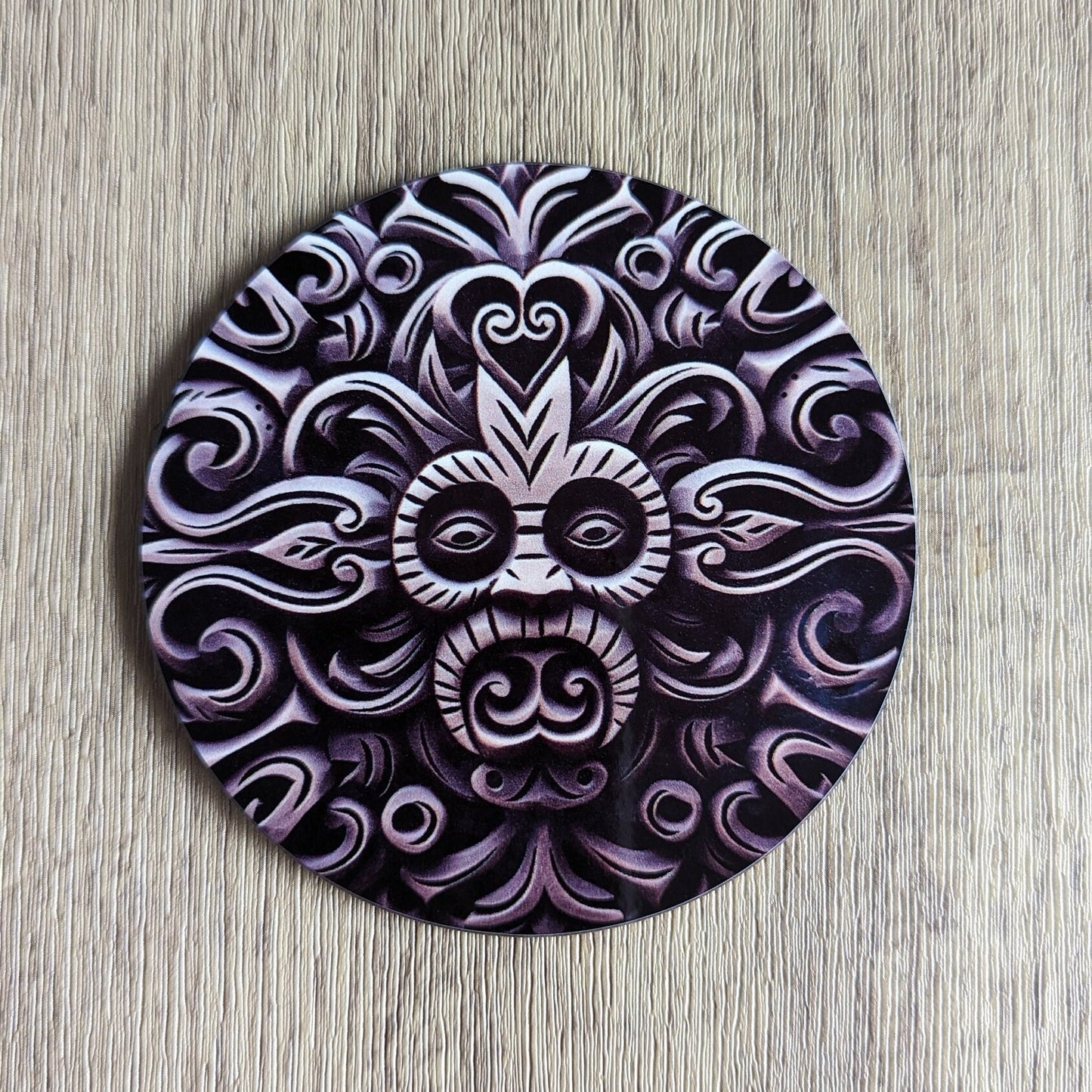 Aztec sculpture | Set of 4  ancient carved stone effect circular coasters