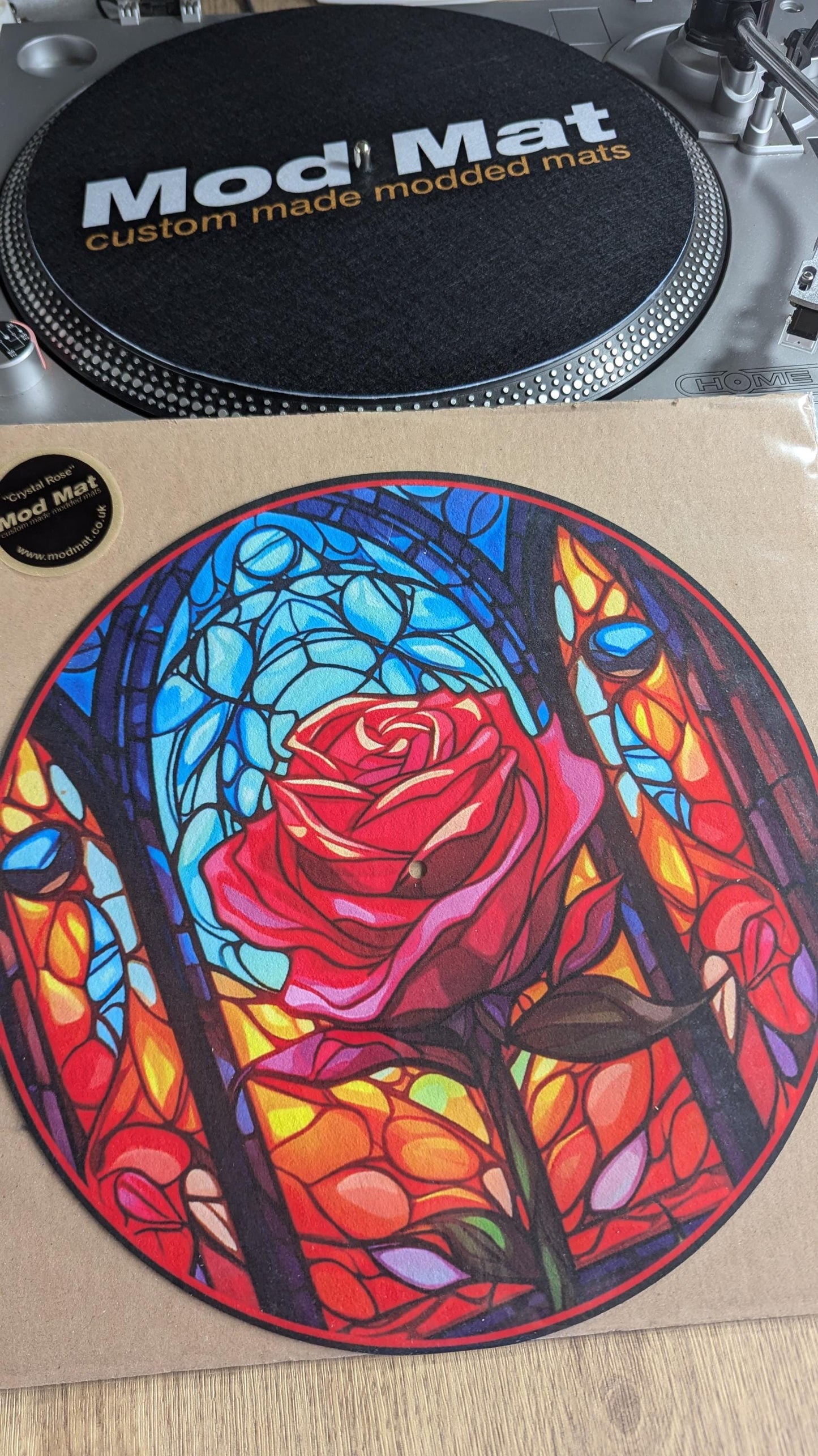 Stain Glass Crystal Rose Slip Mat - 7 & 12 inch LP Vinyl DJ Pro Turntable Slip Mat Record Player Technics 1210 DJ Turntablist