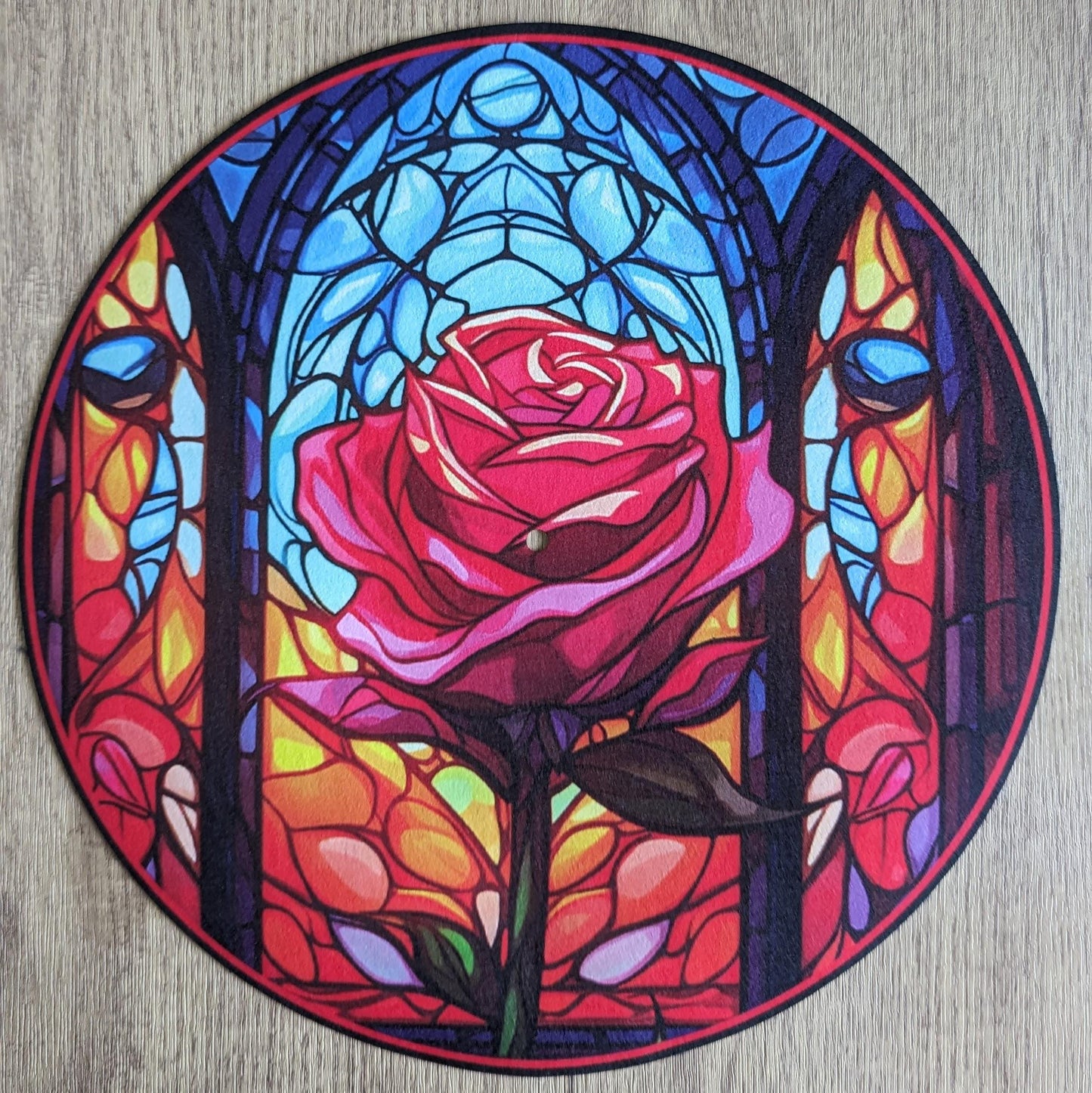 Stain Glass Crystal Rose Slip Mat - 7 & 12 inch LP Vinyl DJ Pro Turntable Slip Mat Record Player Technics 1210 DJ Turntablist