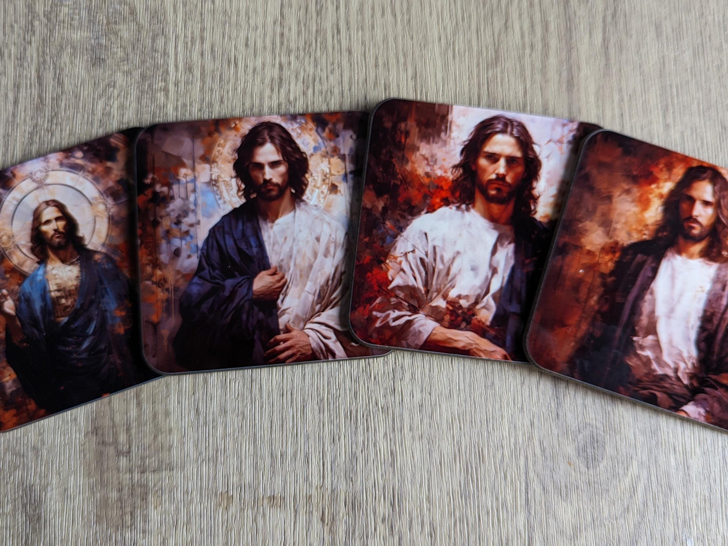 iconic jesus | Set of 4 oil painted modern interpretations of Jesus square coasters