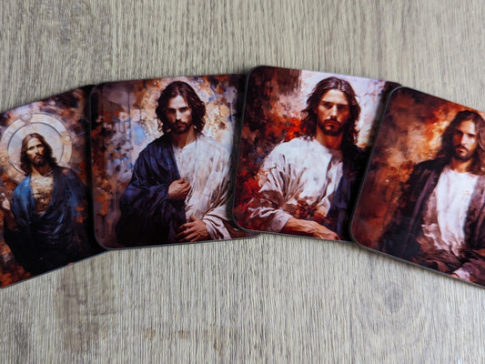 iconic jesus | Set of 4 oil painted modern interpretations of Jesus square coasters