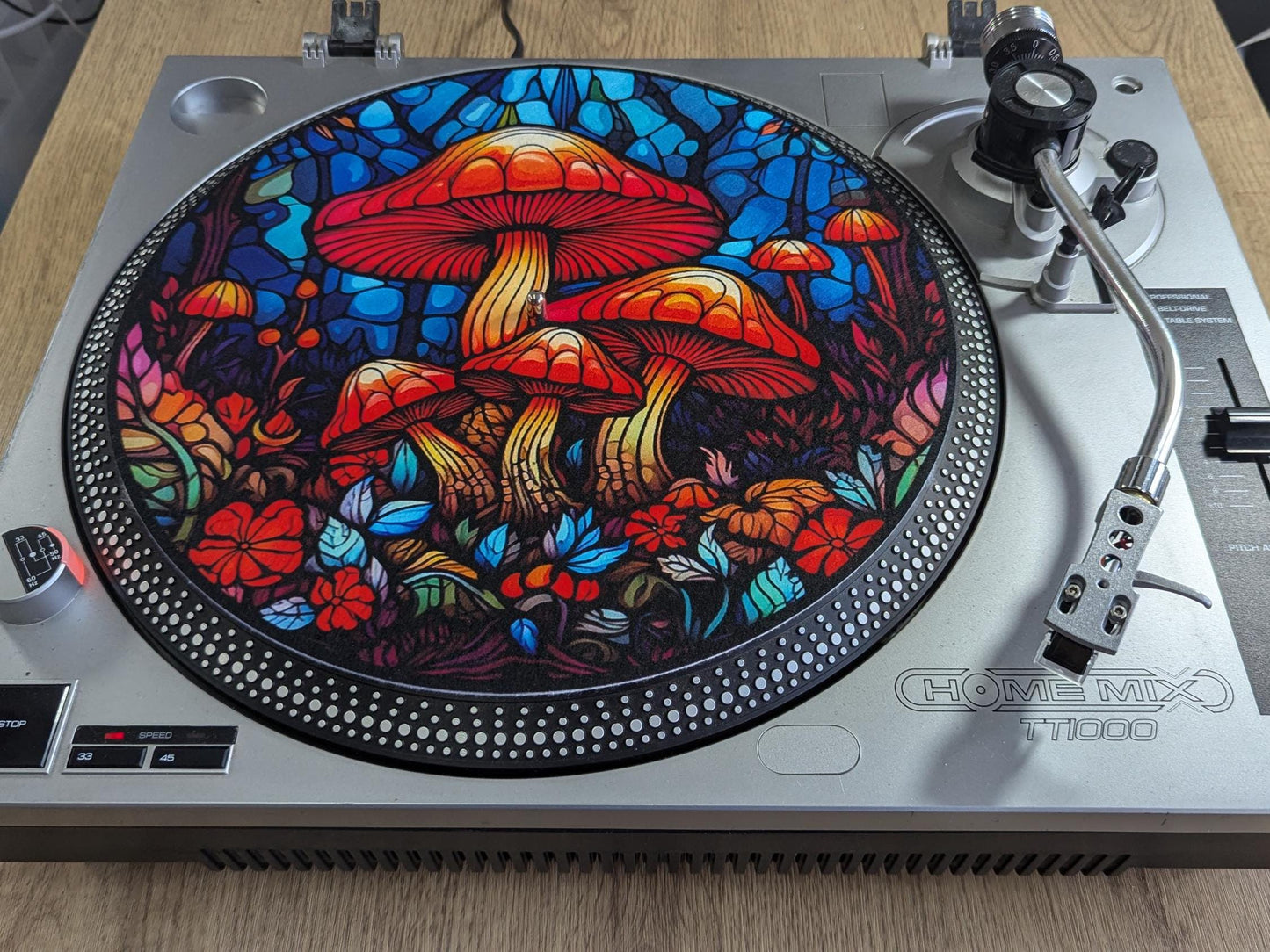 Stain Glass Magic Mushrooms Slip Mat - 7 & 12 inch LP Vinyl DJ Pro Turntable Slip Mat Record Player Technics 1210 DJ Turntablist