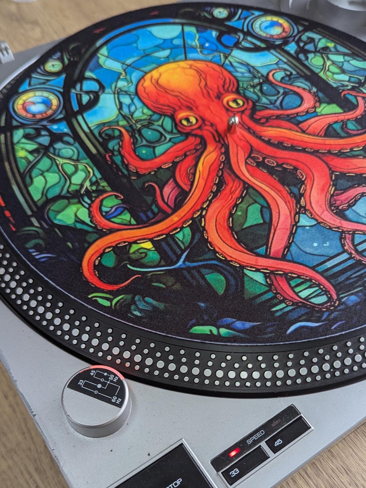 Stain Glass Octopus Slip mat - 7 & 12 inch LP Vinyl DJ Pro Turntable Slip Mat Record Player Technics 1210 DJ Turntablist