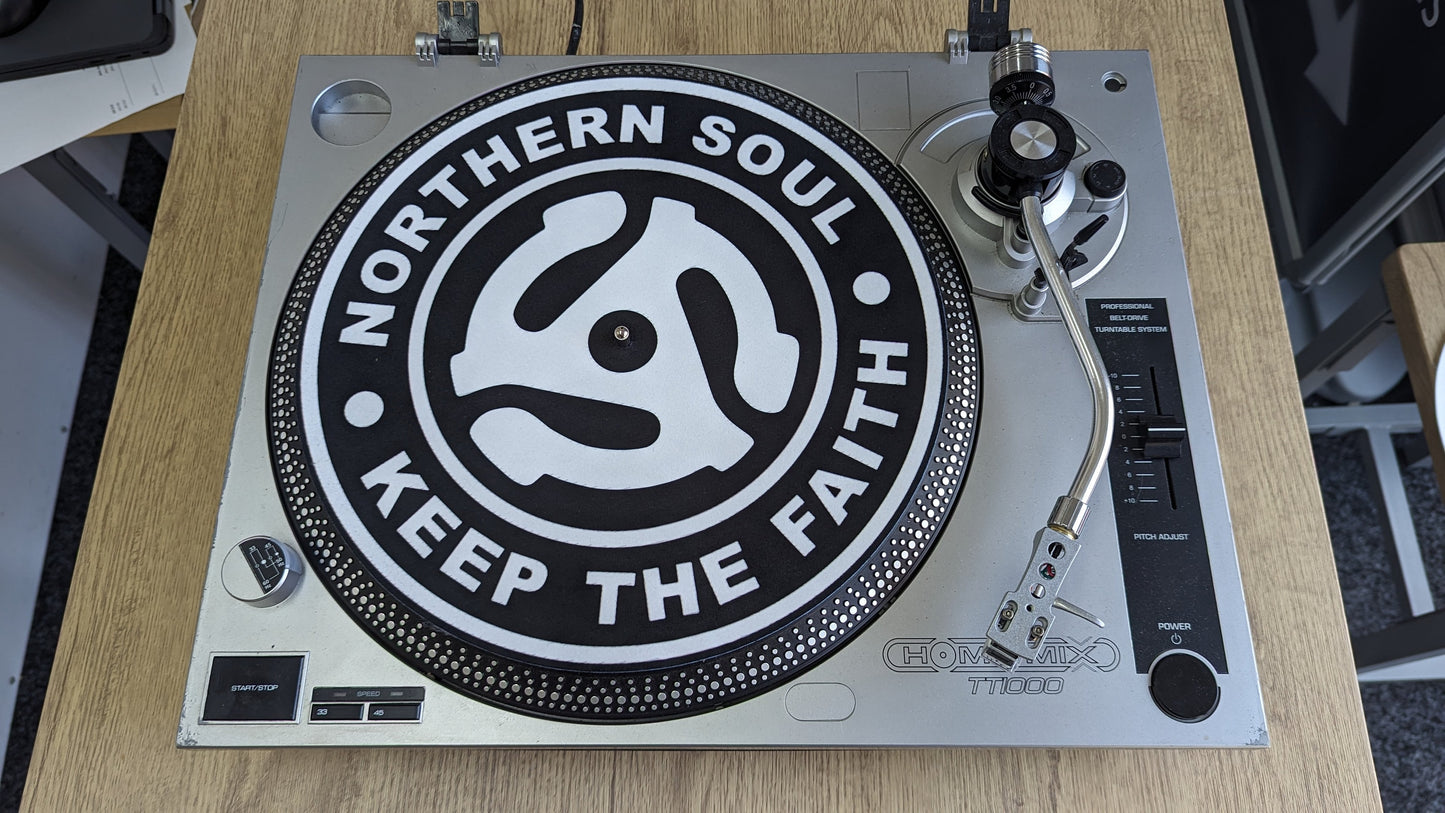 Northern Soul - Adapter - Keep the Faith Slipmat - 7 & 12 inch LP Vinyl DJ Pro Turntable Slip Mat Record Player