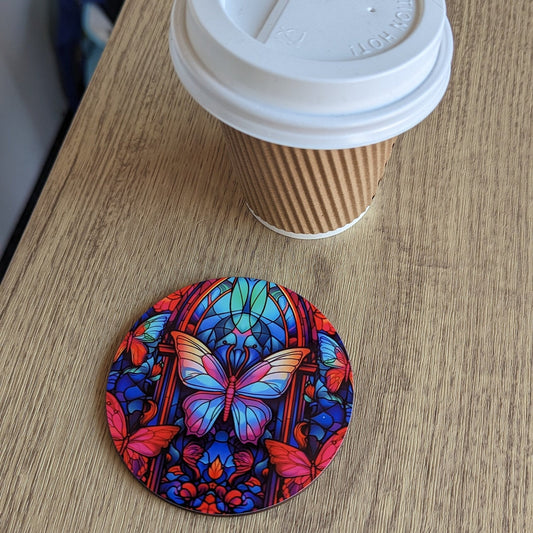 butterfly | stained glass effect circular drinks coaster