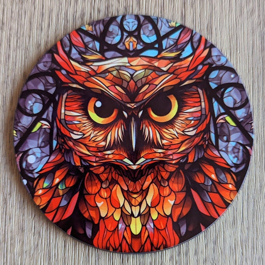 Dessous de verre Wise Owl – Effet vitrail (motif circulaire)