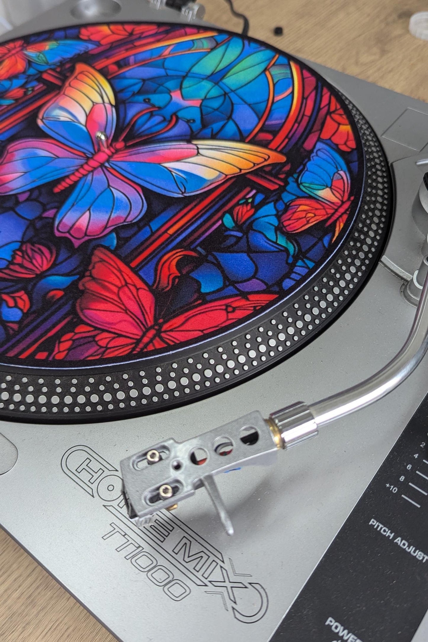 Stain Glass Crystal Butterfly Slip mat - 7 & 12 inch LP Vinyl DJ Pro Turntable Slip Mat Record Player Technics 1210 DJ Turntablist