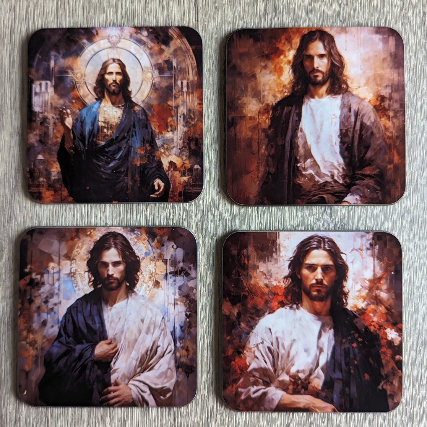 iconic jesus | Set of 4 oil painted modern interpretations of Jesus square coasters