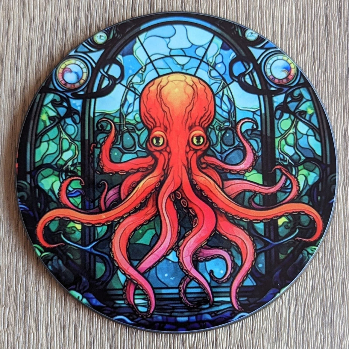 octopus | stained glass effect circular drinks coaster