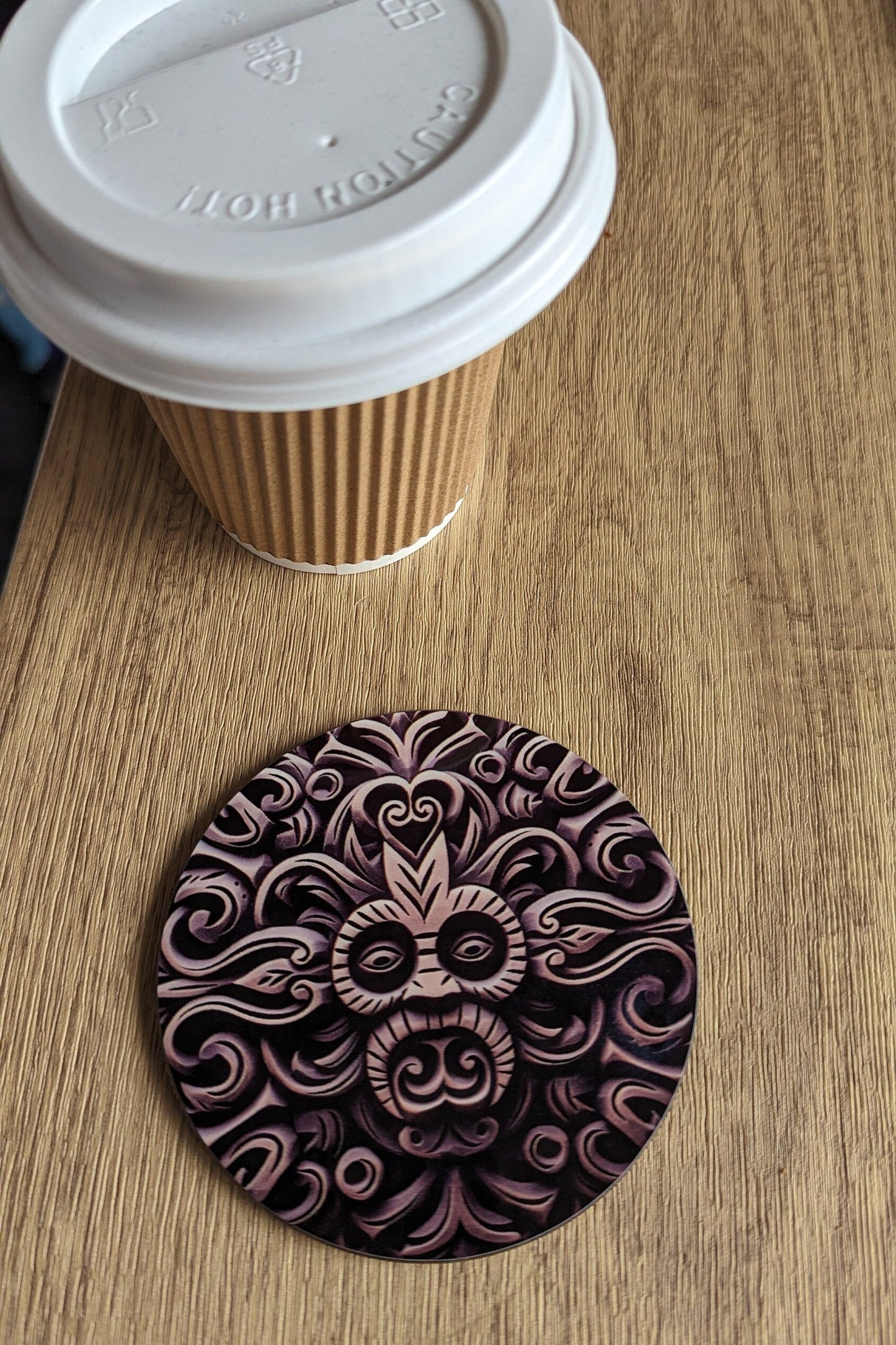 Aztec sculpture | Set of 4  ancient carved stone effect circular coasters