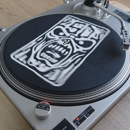 video of Iron Maiden official slipmat featuring Eddies face